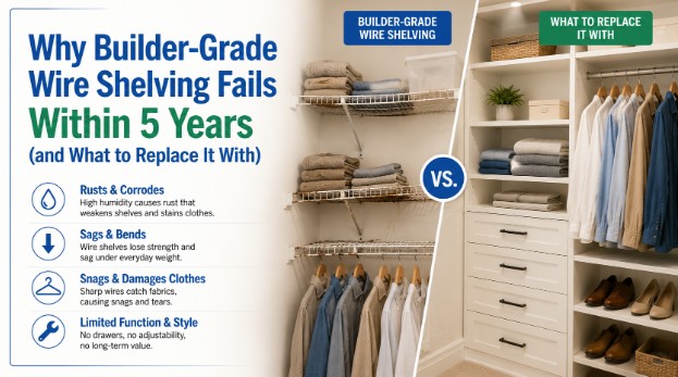 Why Builder-Grade Wire Shelving Fails Within 5 Years (and What to Replace It With)
