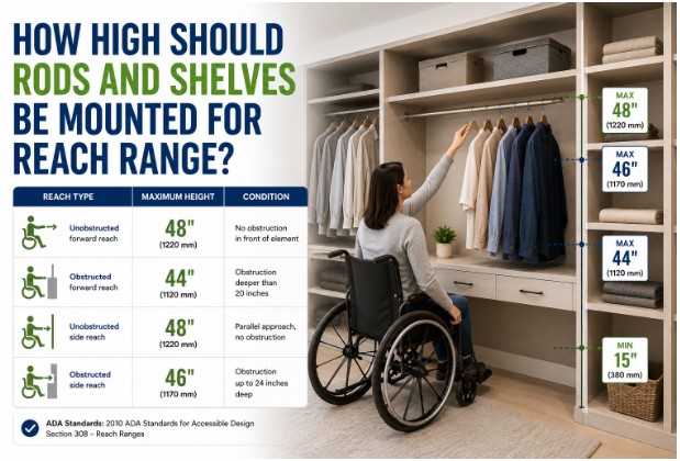 How High Should Rods and Shelves Be Mounted for Reach Range?