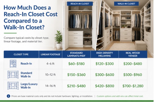 How Much Does a Reach-In Closet Cost Compared to a Walk-In Closet?