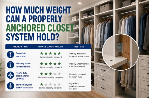 How Much Weight Can a Properly Anchored Closet System Hold?